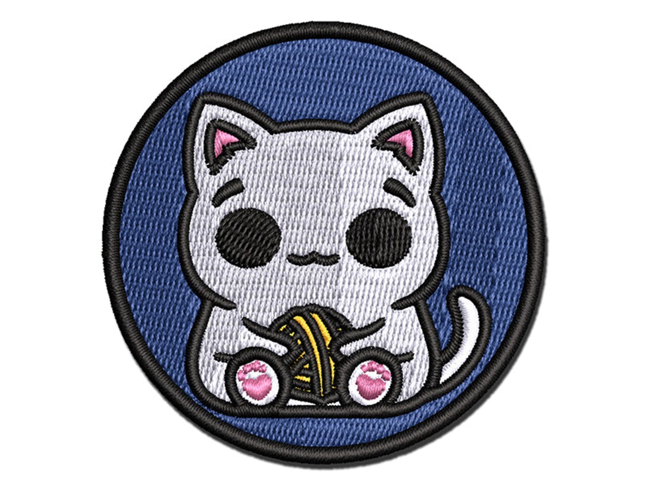 Content Kawaii Chibi Sitting Cat with Ball of Yarn Multi-Color Embroidered Iron-On or Hook & Loop Patch Applique